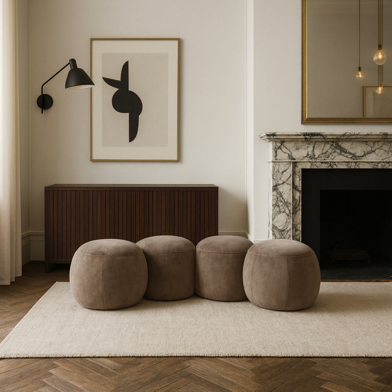 Banc en velours Apollo, H 18 po x l 65 po x P 31 po, Velours taupe