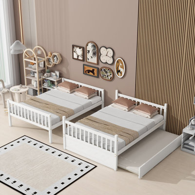 Full Over Full Bunk Bed With Trundle, Ladder, And Guardrails – Sturdy Rubberwood For Children’s Bedroom