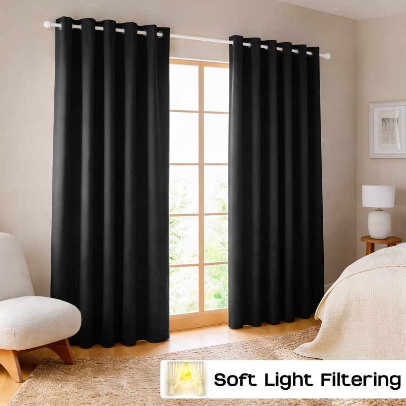 260 GSM Thermal Blackout Eyelet Curtains, Black, 228cm Width x 228cm Drop