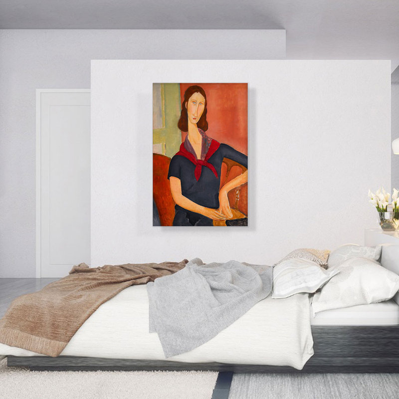 «Young Woman with Scarf 1919» par Amedeo Modigliani, reproduction d'art sur toile tendue, H 40 po x l 26 po x P 1,5 po