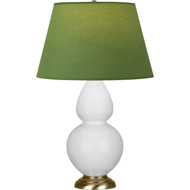 Lampe de table double gourde en céramique, Marguerite émaillée / laiton, Thé vert / taupe, Laiton