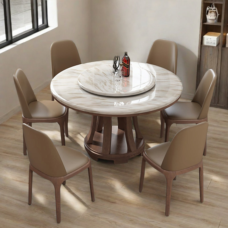 Tables de salle à manger simples en marbre artificiel en bois brun., H 30,3 po x L 59 po x l 59 po