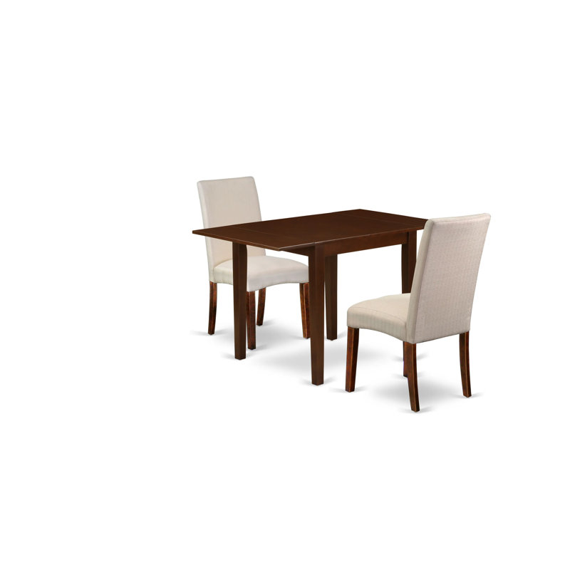 L'ensemble de mobilier de salle à manger 3 pièces contient une table de salle à manger rectangulaire avec Dropleaf et 2 chaises rembourrées en tissu crème, acajou