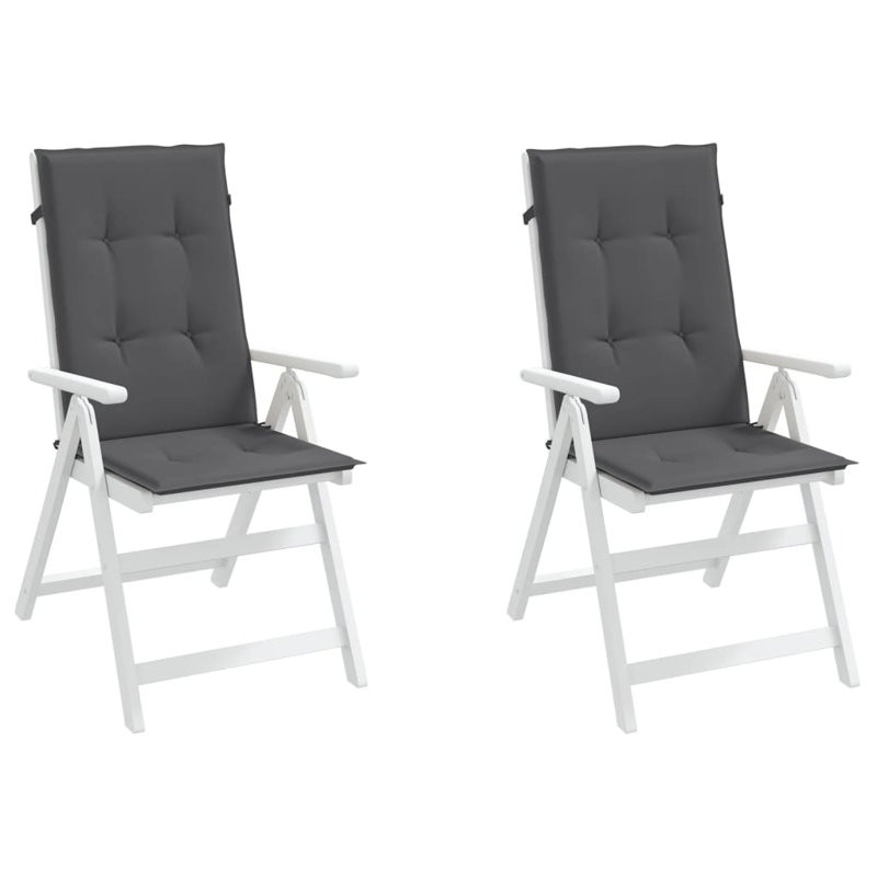 Highback Chair Cushion Set of 2 Anthracite 100 Percent Polyester Outdoor Chair Pads, Anthracite