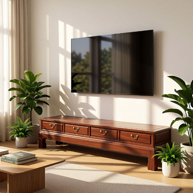 Meuble télé en bois massif Tangmuquan, 16.53"H x 78.74"L x 18.11"W
