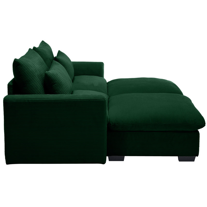 Repose-pieds en velours côtelé 2 places avec rangement pour l'esthétique du salon, Vert