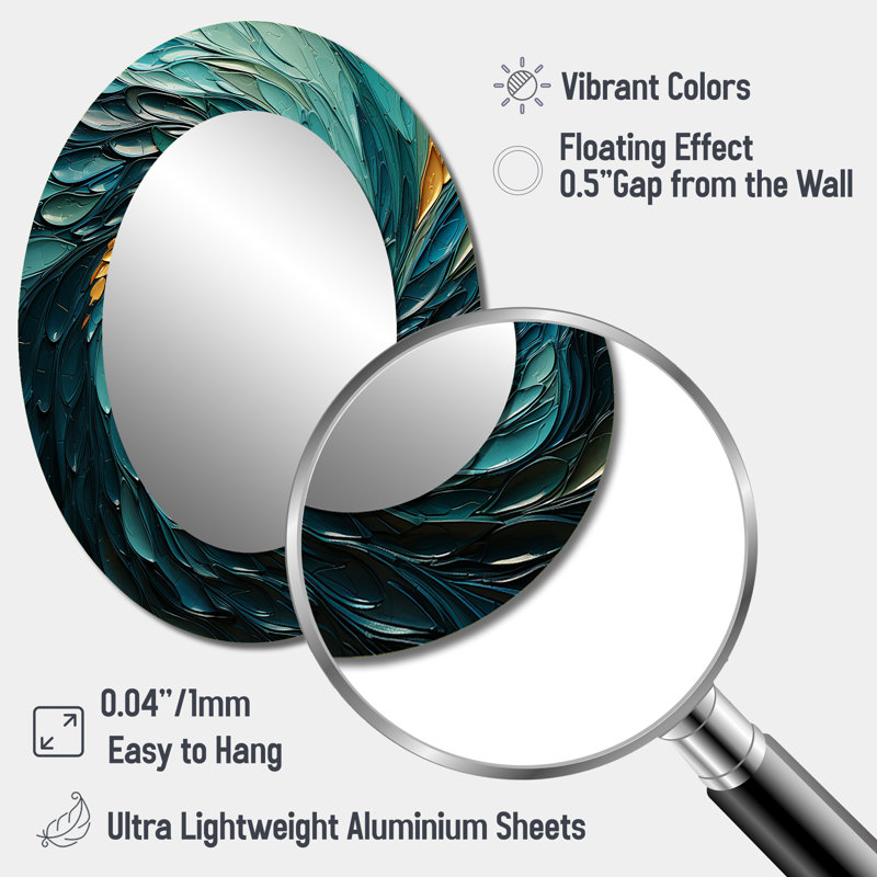 Majestic Motion Teal Spiral III - abstrait spirales murales, miroir bleu, impression sur métal, 40 po x 30 po, Ovale