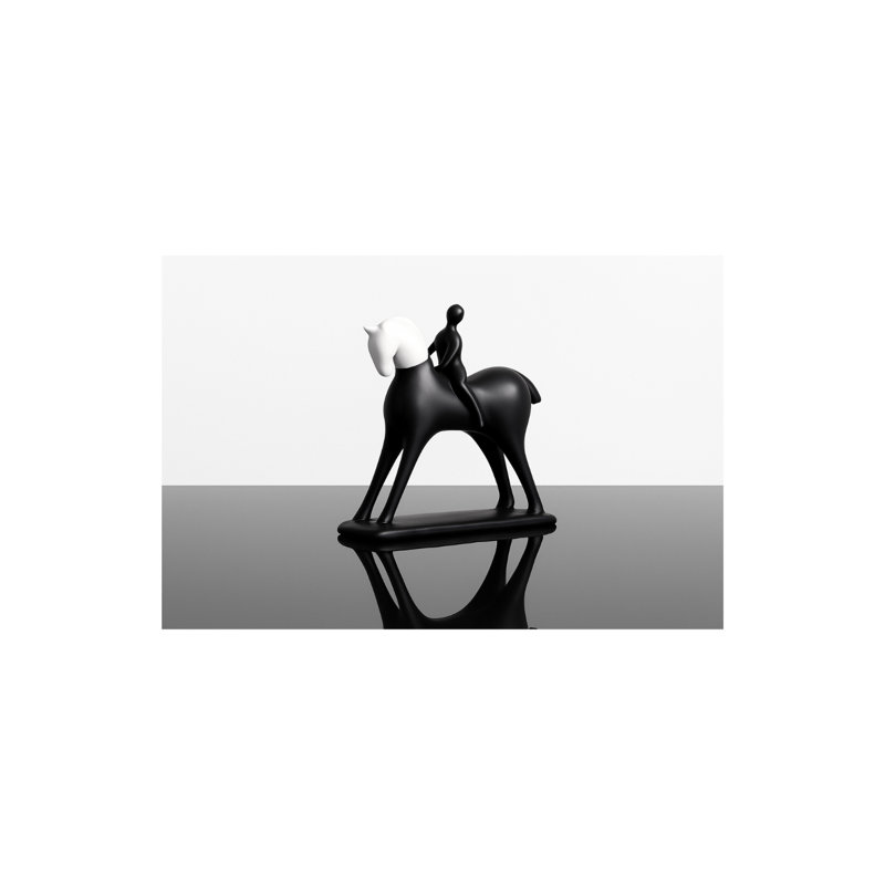 Modern Artistic Horse Statue And Rider, Black