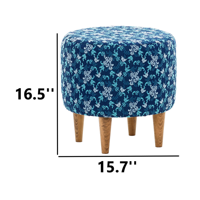 Upholstered Ottoman, Blue Polyester/Cotton