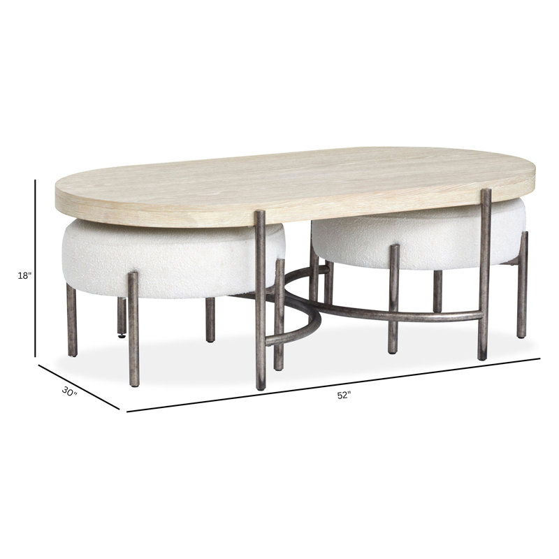 Table basse Morrell et 2 repose-pieds avec table d'appoint, 4 pièces: table basse, table de bout, 2 repose-pi