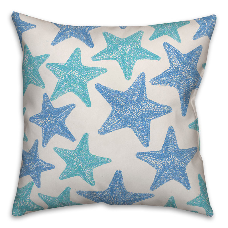  Coussin décoratif intérieur / extérieur Starfish, Polyester/ Bourre en polyester, 16 po x 16 po, Sarcelle / crème / bleu