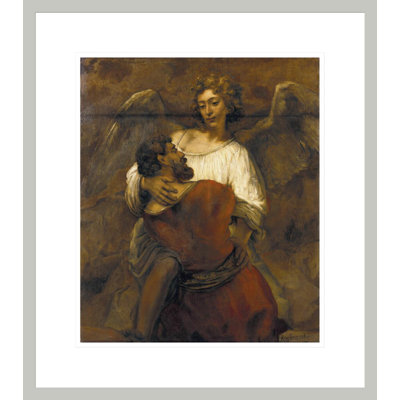 «Jacob Wrestling with the Angel» par Rembrandt van Rijn - Reproduction giclée encadrée