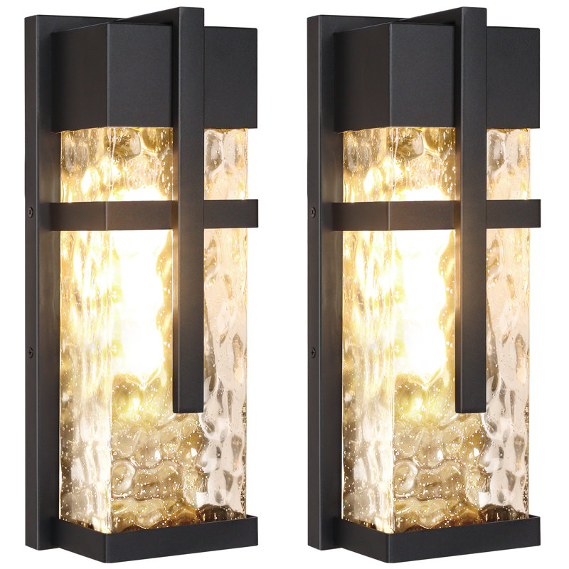 Ensemble de 2 lampes murales en verre martelé, applique murale imperméable pour garage, porte, patio (ampoule incluse)