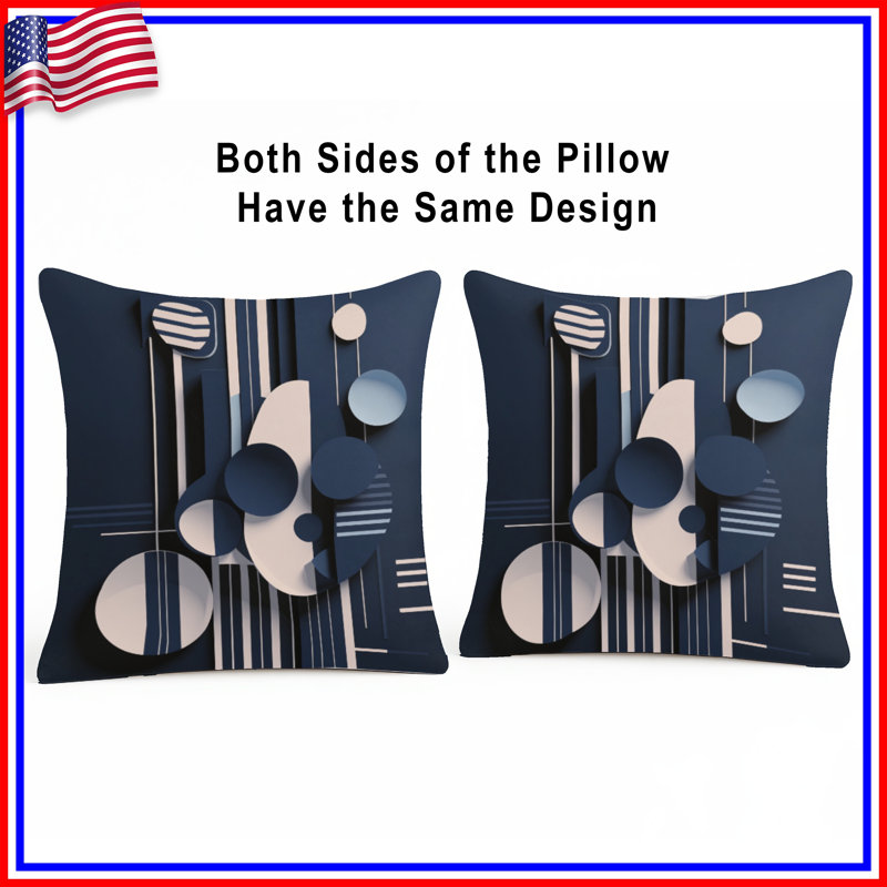 Coussins décoratifs cercles bleus et blancs, 16 x 16 pouces