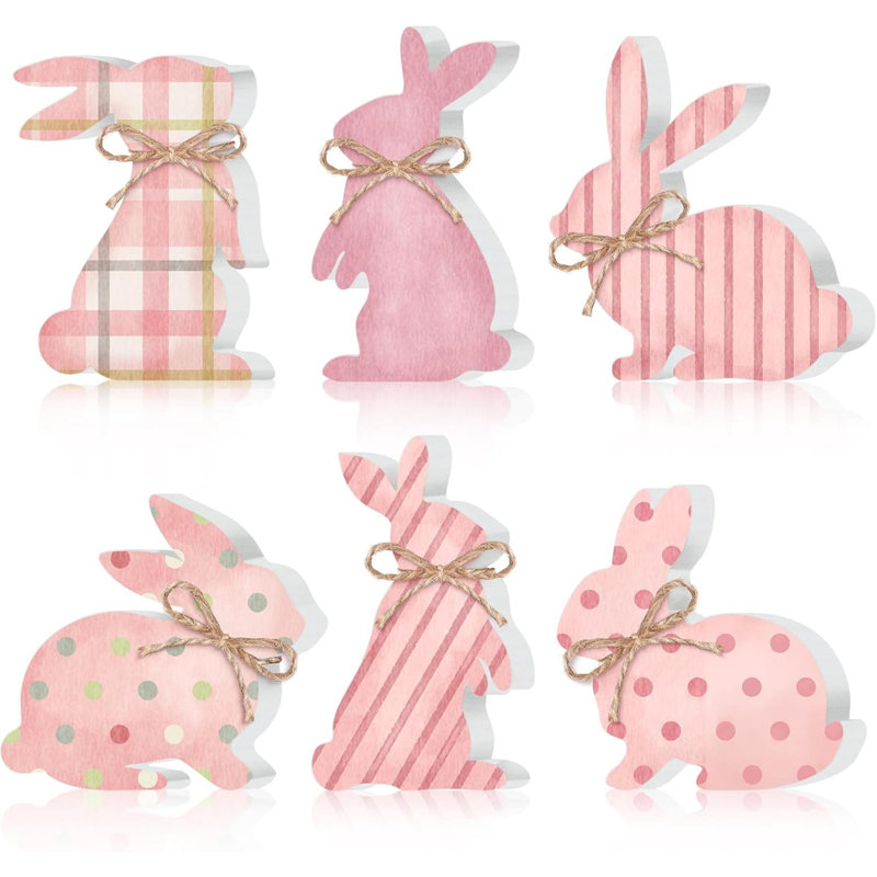 6 pièces décorations de table de Pâques lapin panneaux de table en bois centre de table de Pâques décorations de plateaux décoratifs de lapin de ferme pour la maison cuisine cadeaux de fête rustique