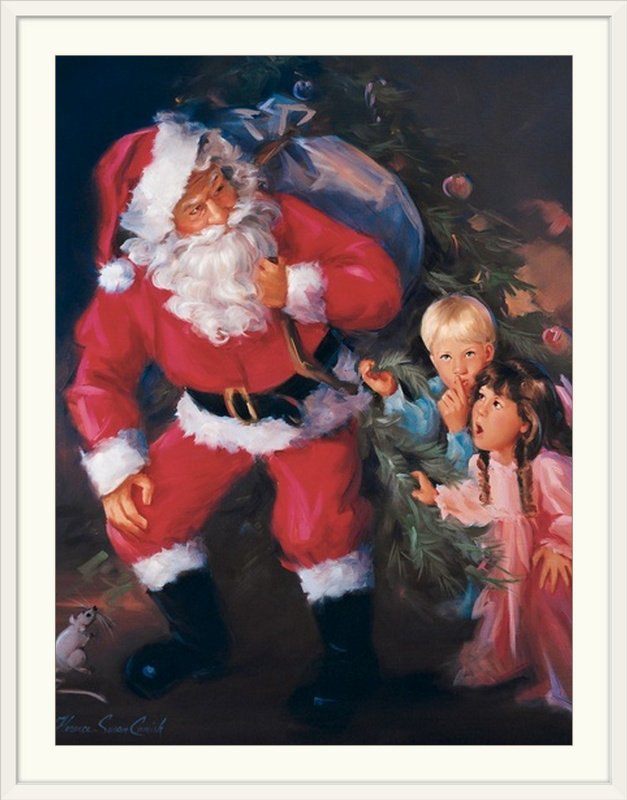 Thuc «Christmas Eve Watch» par Susan Comish - impression d'art graphique, Cadre blanc, H 32 po x l 26 po x P 1 po