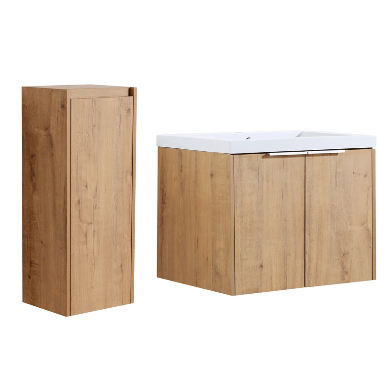 Contemporary Wall-Mounted Bathroom Vanity With Sink And Side Storage Cabinet