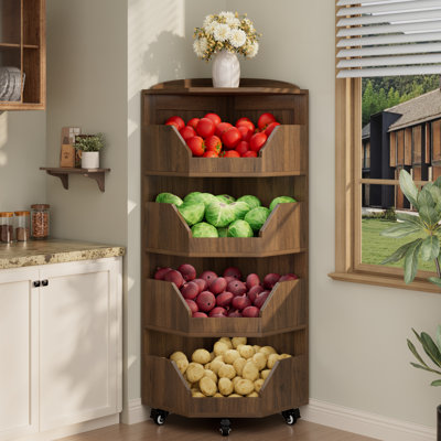 Corner-Style Snack & Vegetable Storage Rack, Multifunctional Freestanding Corner Organizer Shelf with wheels for Kitchen Pantry and Living Room
