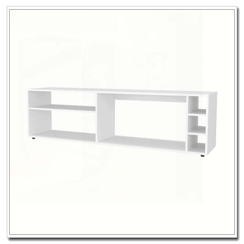 White TV Stand for 70" Screen with Open Storage and Melamine Finish, White
