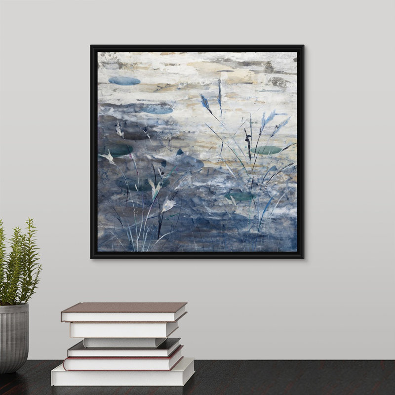 «Pond», peinture sur toile, Cadre flottant noir, H 13,7 po x l 13,7 po x p 1,75 po