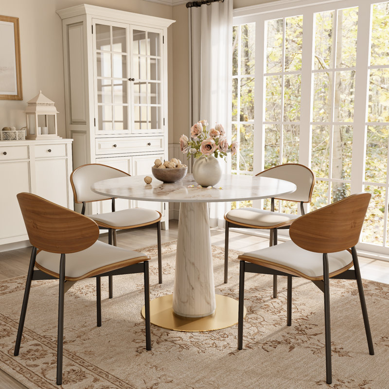 Petite table de salle à manger Aversa, H 29 po x L 43 po x l 43 po, Chanel, Blanc perle