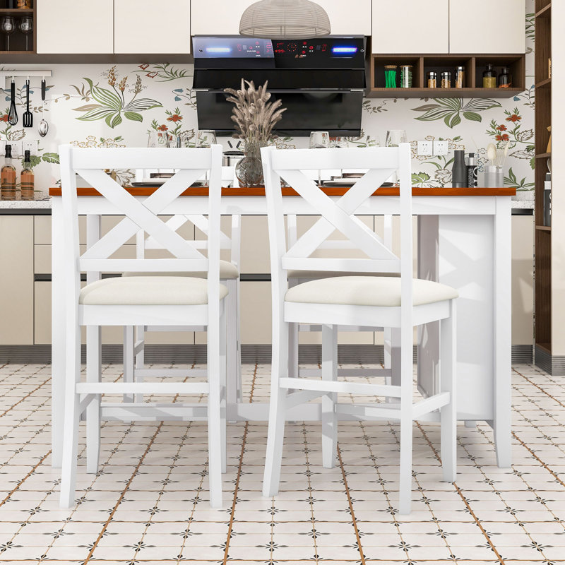 Ensemble de salle à manger à hauteur de comptoir 5 pièces Farmhouse avec table rectangulaire et 4 chaises rembourrées, Blanc
