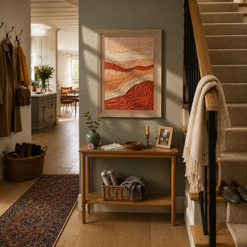 Terracotta Tides Abstract - Framed Print, Oak, A4 - 29.7 x 21.0 cm