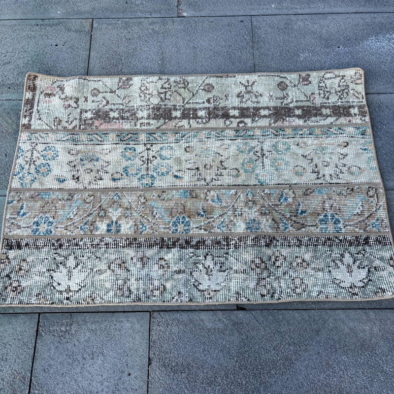 Vintage Turkish Oushak Patchwork Rug in Modern Minimalist Style for Home Decor Brown
