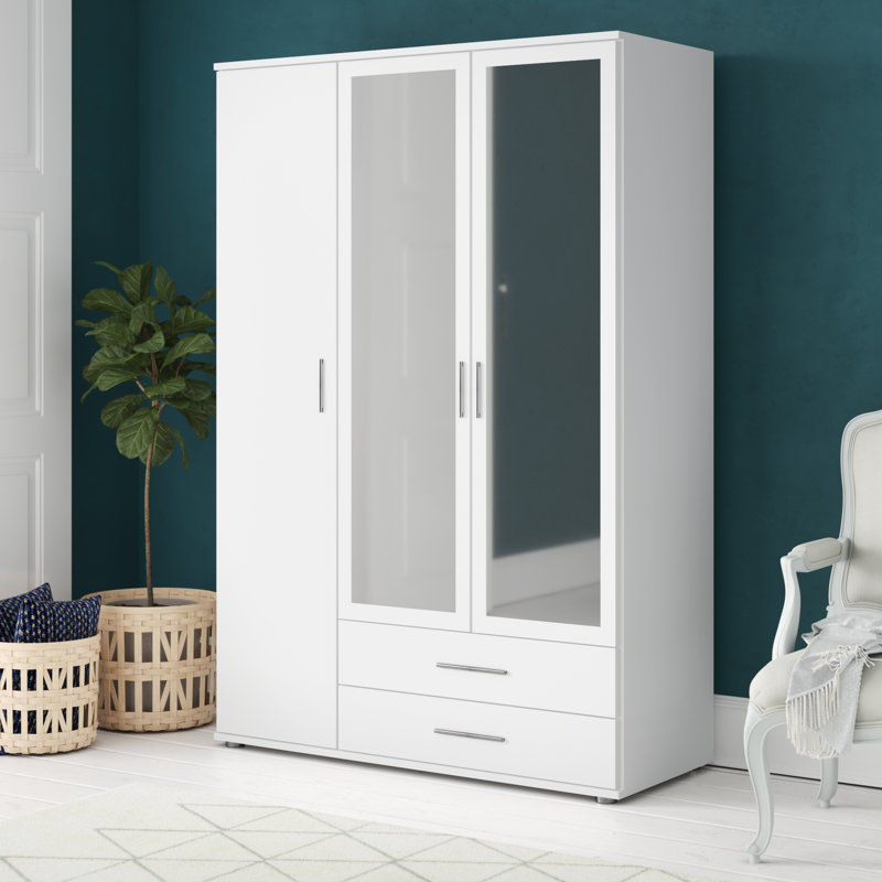 Rasant 3 Door Wardrobe, White, Basic: 2 shelves, 1 clothes rail, 2 drawers