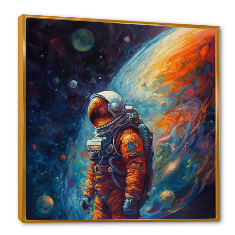 «Astronaut With A View Of The Galaxy», reproduction d'art sur toile encadrée, H 16 po x l 16 po x P 1 po, Cadre flottant doré