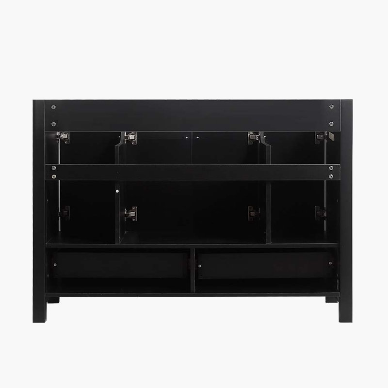 Meuble-lavabo noir 48 po avec lavabo en résine, armoire de rangement abondante - 4 portes à fermeture douce et 2 tiroirs