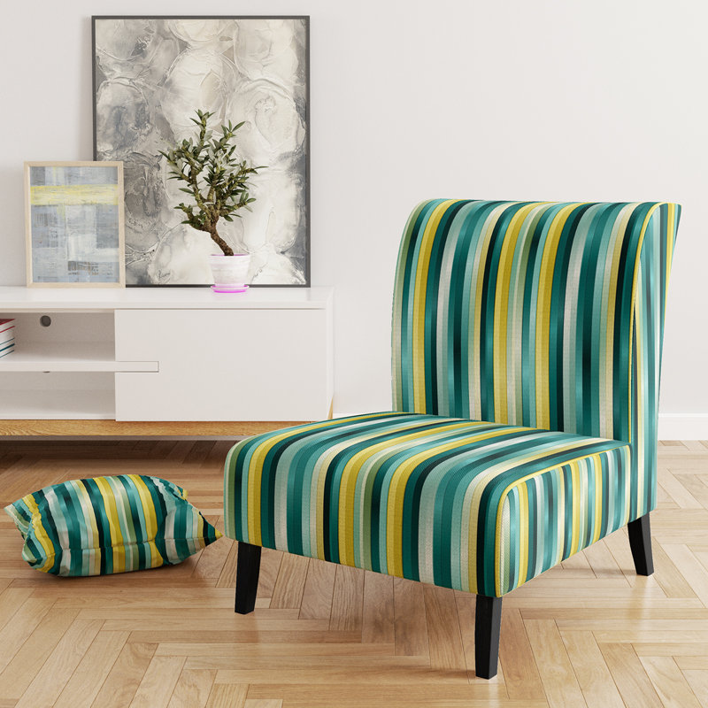 Fauteuil de chambre rembourré à rayures vertes et jaunes Harmony