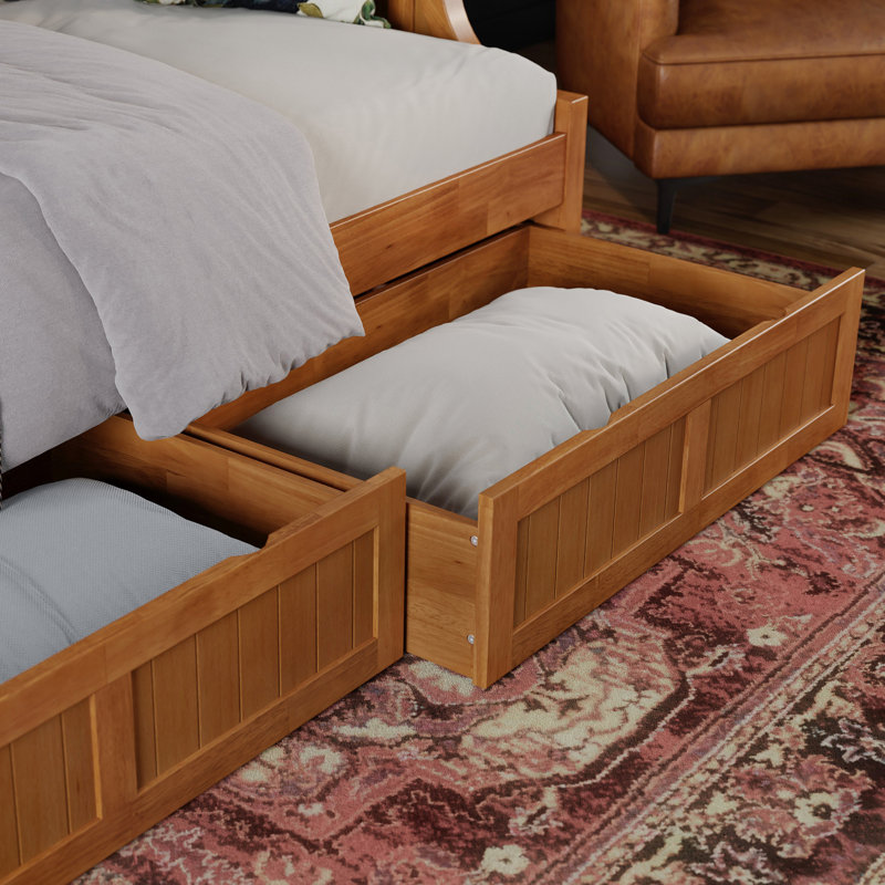 Lit de jour simple en bois massif avec tiroirs de rangement Antavious Coastal Cottage, Caramel clair