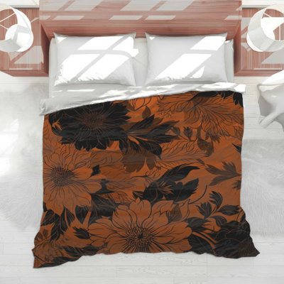 Orange Black Floral Comforter
