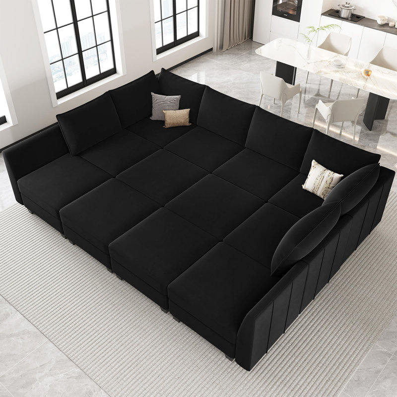 Allinson 13-Piece Oversized 112.6'' Wide Velvet Freely Combined Modular Sofa Bed King Sleeper Variable Livingroom Large U Shaped Sofa Storage Couch