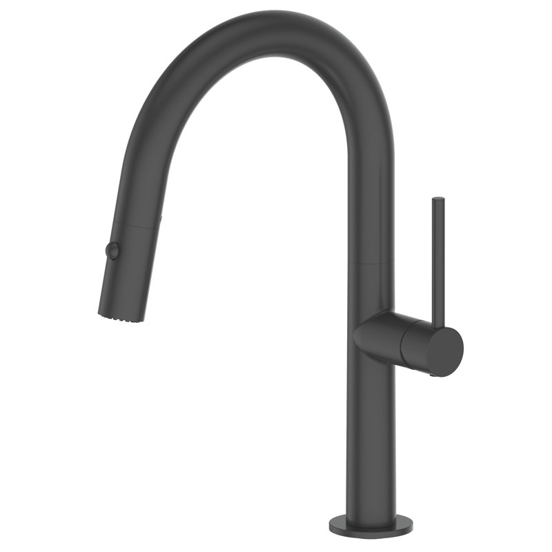 Voltaire Pull Down Single Handle Kitchen Faucet with Side Spray and Accessories, Matte Black