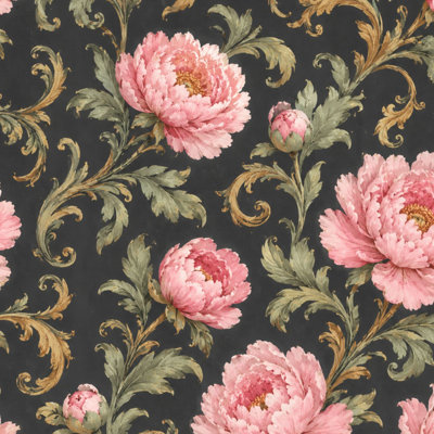 Papier peint pelez et collez, pivoines roses, feuilles botaniques rétro, papier peint foncé, l 23,6 po x H 118 po, papier peint amovible auto-adhésif pour les armoires de chambre de bébé