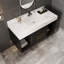 Meuble-lavabo de salle de bain avec lavabo en céramique, conception flottante, armoire de rangement murale avec tiroirs et espaces, style moderne avec poignées en métal-1126916091