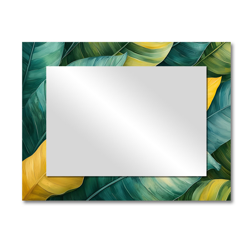 Green Tropical Safari Leaves I - Floral Accent Wall Mirror - Printed On Metal, 30" x 40"
