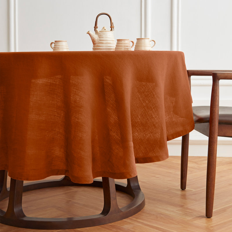 Sonoma - 100% Pure Linen Round Tablecloth (Prewashed), 70" Round, Cinnamon Stick