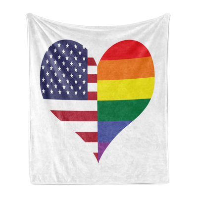 Ambesonne Pride Fleece Throw Blanket Heart with Old Glory Rainbow Multicolor
