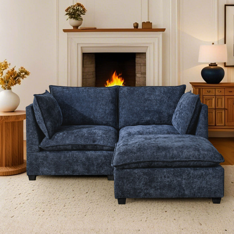 Shugar 70"W Comfy Cloud Couch Sectional Sofa, Navy Blue Chenille