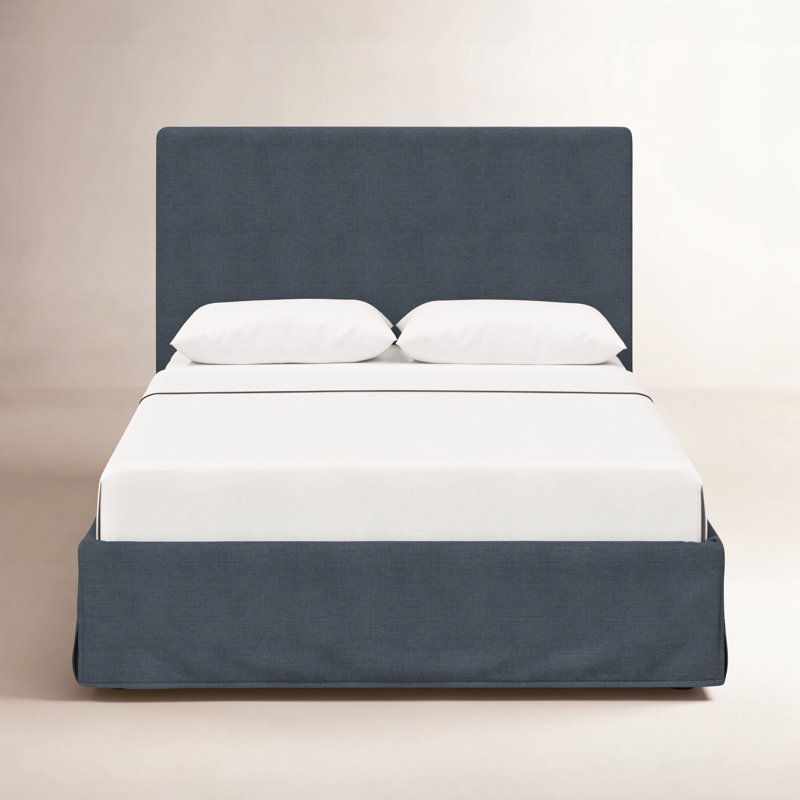 Lit tapissier Verona, Lin bleu marine classique, Double