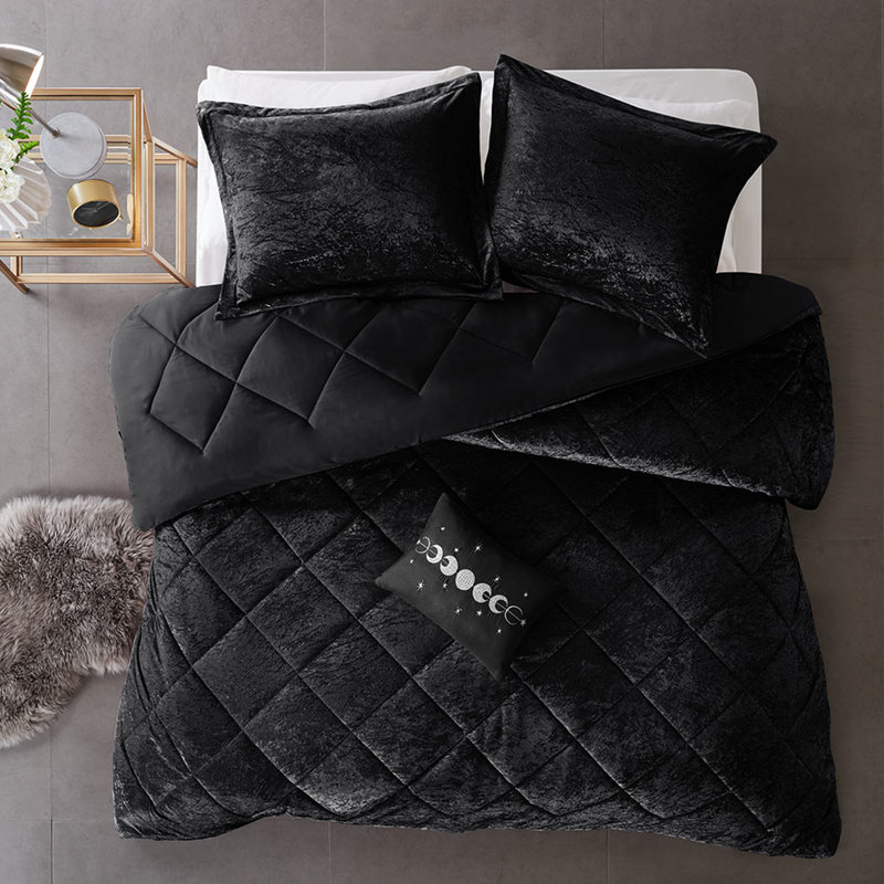 Édredon en velours de luxe pour très grand lit / très grand - noir avec mode`` 2 taies décoratives, 1 coussin, beauté lavable à la machine, rembourrage, par