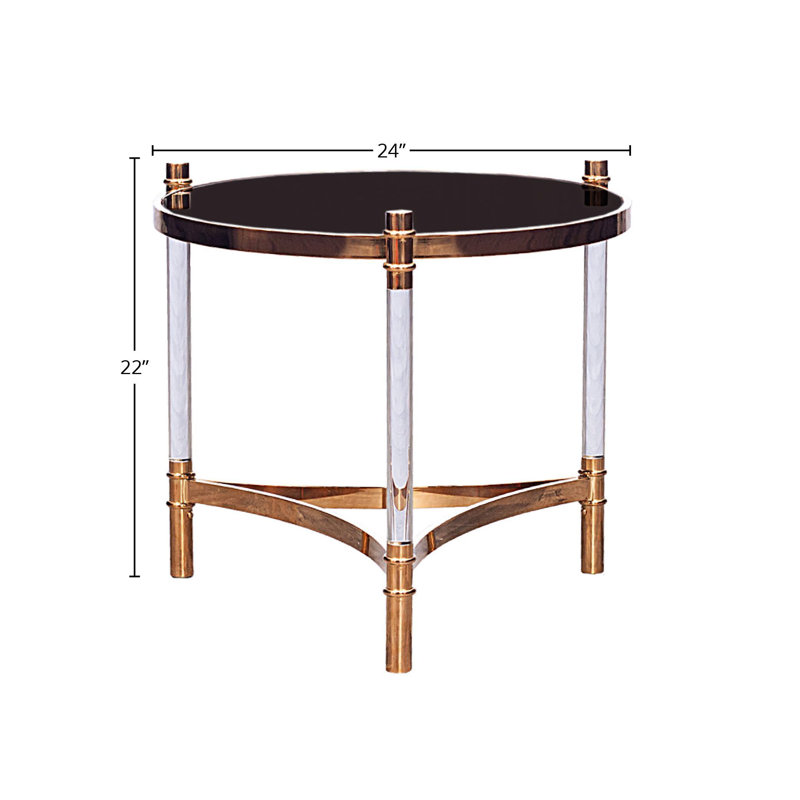 Table de bout en verre, Or, Noir, H 22 po x l 28 po x P 24 po
