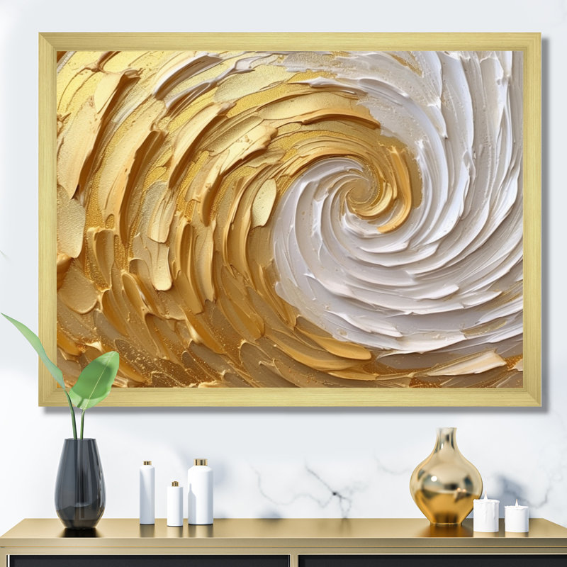 «Gold and Cream Enchanted Whirls I - Abstract Spirals», art encadré, H 12 po x l 20 po, Cadre photo unique, Doré