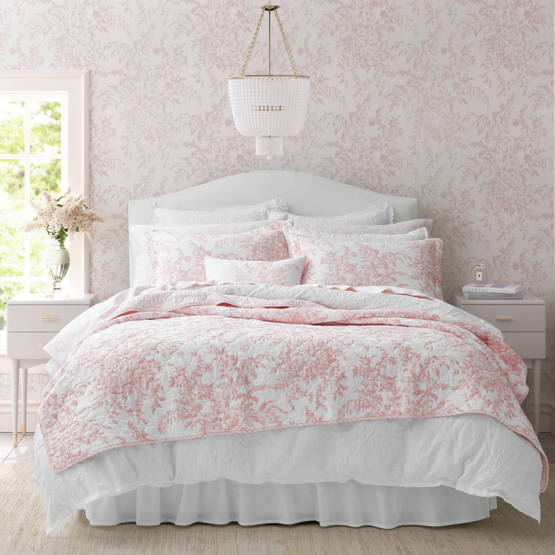 Ensemble de courtepointe réversible en coton Laura Ashley Bedford, Courtepointe pour très grand lit et 2 très grand