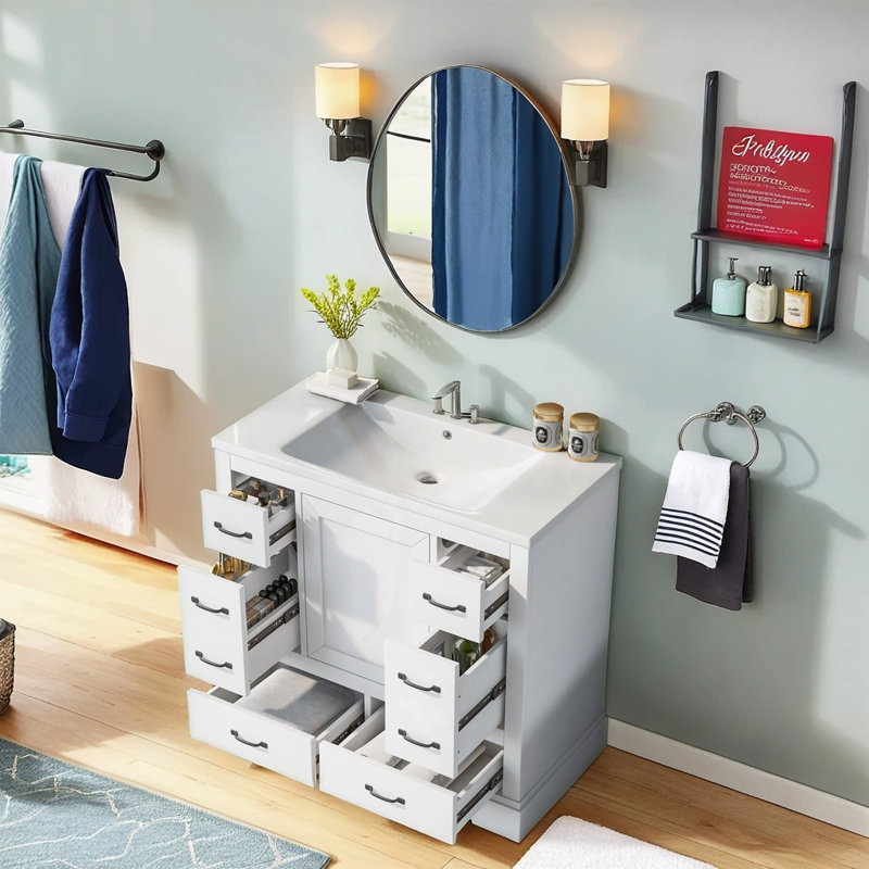 Nevzeta 36'' Single Bathroom Vanity with Ceramic Top, White