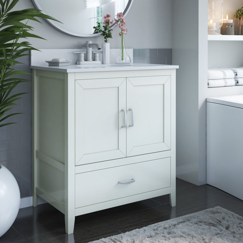 Ahner 30'' Single Bathroom Vanity with Stone Top, White 