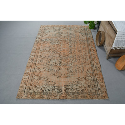 Tapis turc en laine Oushak tissé à la main en orange pâle pour un salon spacieux brun / orange